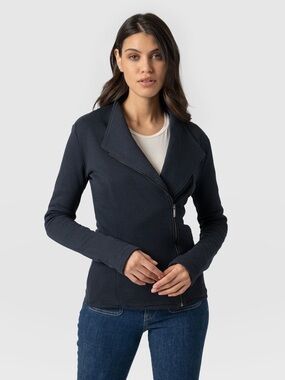 Saint + Sofia Women’s Asymmetrical Utility Jacket in Dark Blue